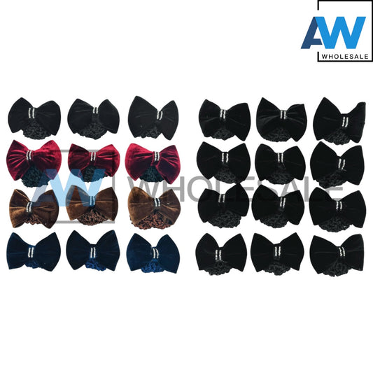 HPN-2110 (12 pcs) Velvet Ribbon Hair Net Hair Clips