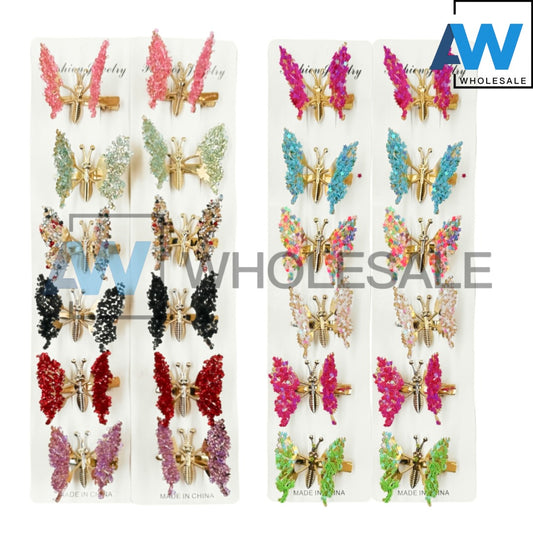 HPN-2123 (12 pcs) Glitter Spring Butterfly Hair Clips
