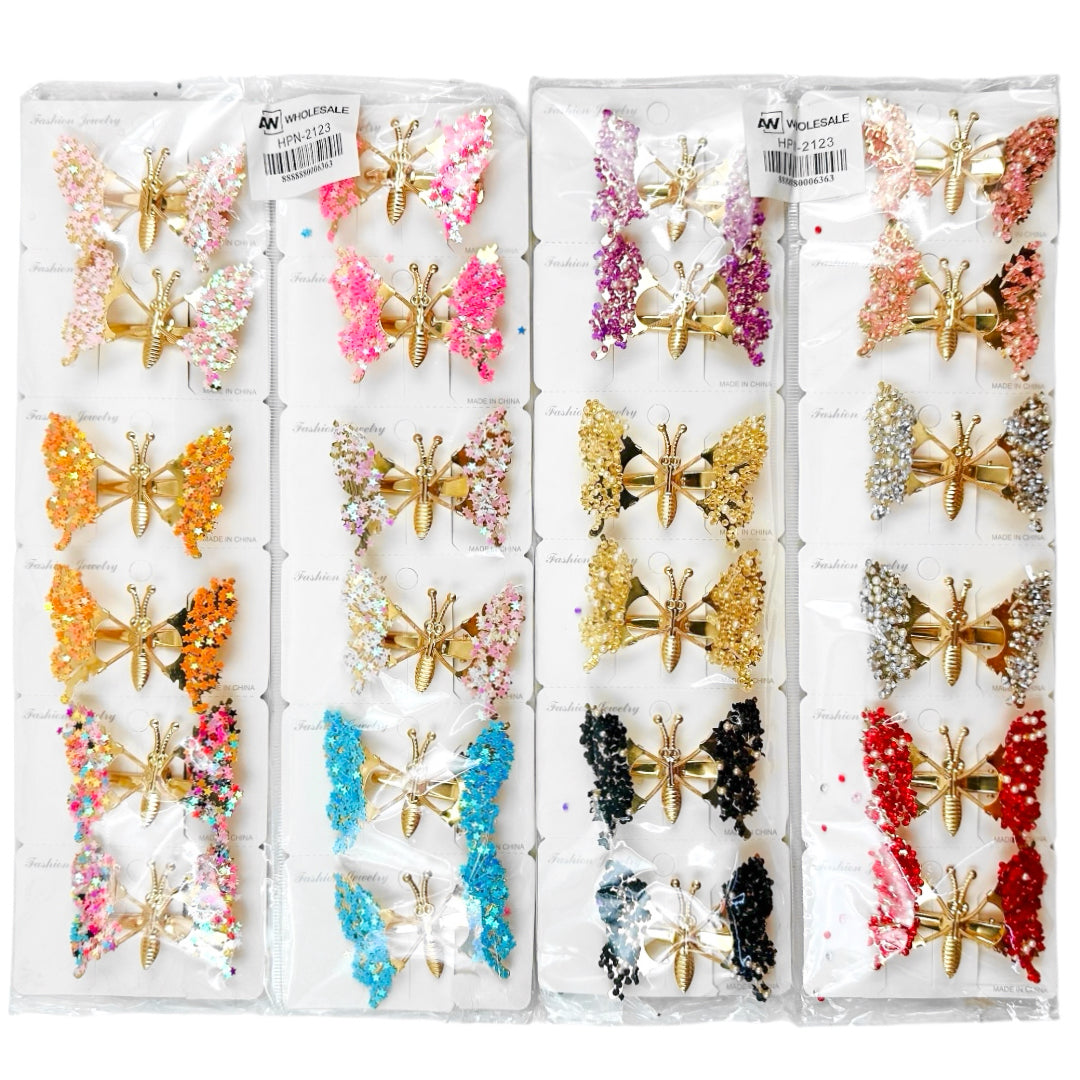HPN-2123 (12 pcs) Glitter Spring Butterfly Hair Clips