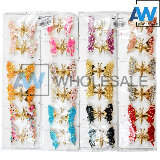 HPN-2123 (12 pcs) Glitter Spring Butterfly Hair Clips