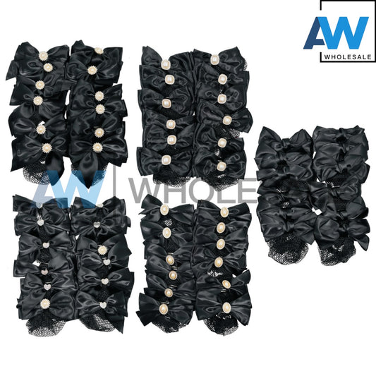 HPN-2125 (12 pcs) Pearl Ornament Ribbon Hair Clips
