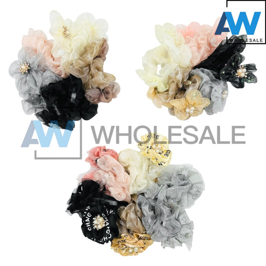 HPN-2135 (10 pcs) Pearl Glitter Fabric Hair Ties