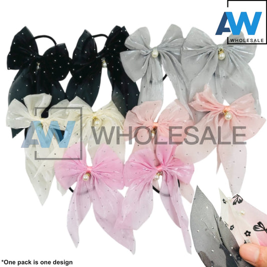 HPN-2139 (10 pcs) Mesh Fabric Ribbon with Tail Hair Ties