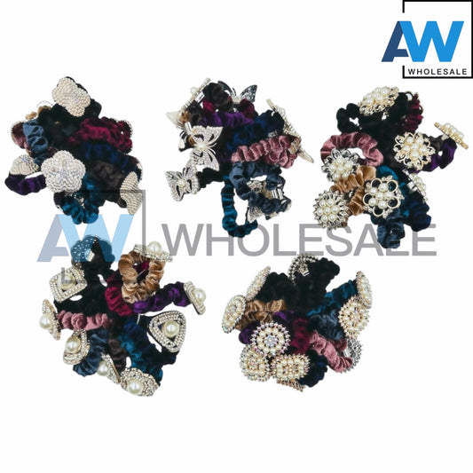 HPN-2172 (10 pcs) Gemstone Hair Scrunchies Hair Ties