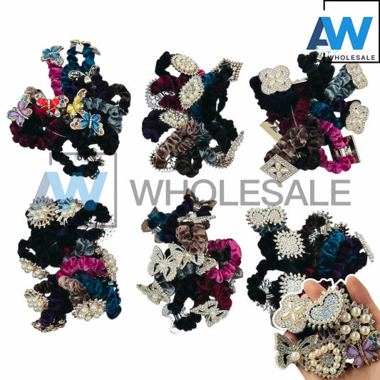 HPN-2172 (10 pcs) Gemstone Hair Scrunchies Hair Ties