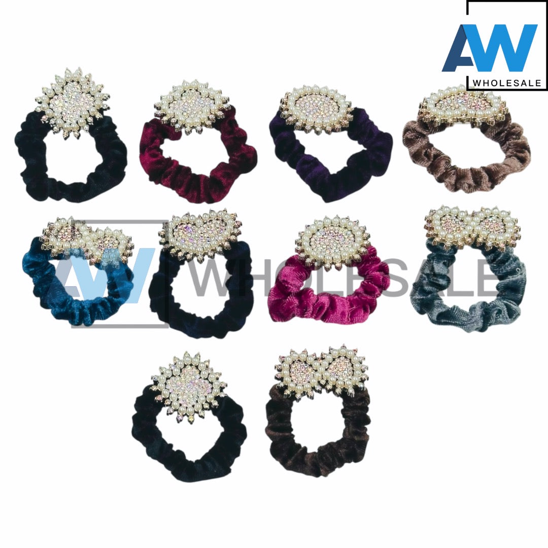 HPN-2172 (10 pcs) Gemstone Hair Scrunchies Hair Ties