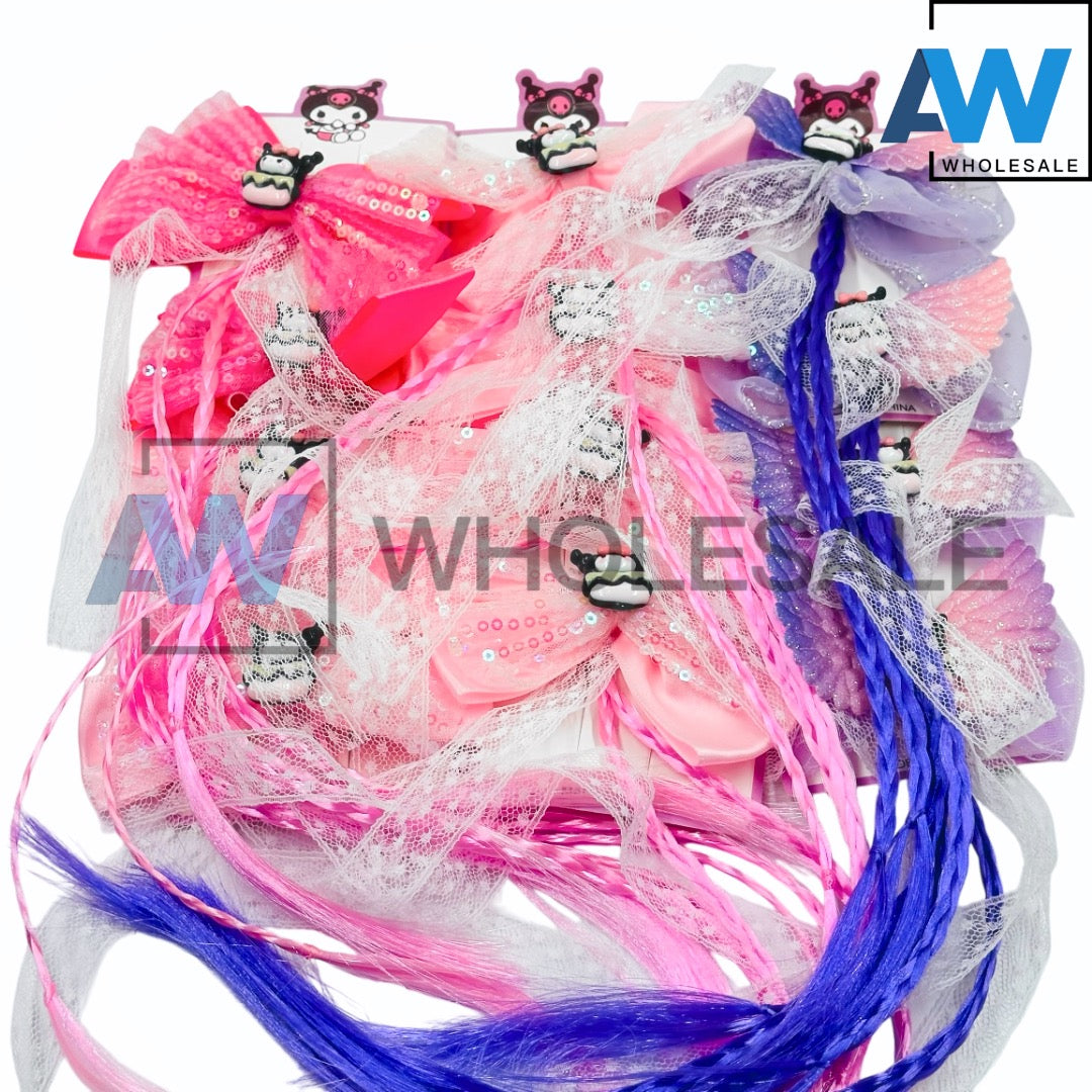 HPN-2178 (12 pcs) Character Ribbon Lace Hair Clips