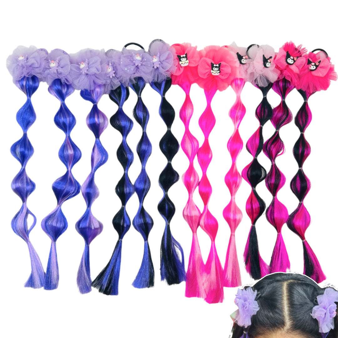 HPN-2179 (12 pcs) Character Long Braided Hair Ties