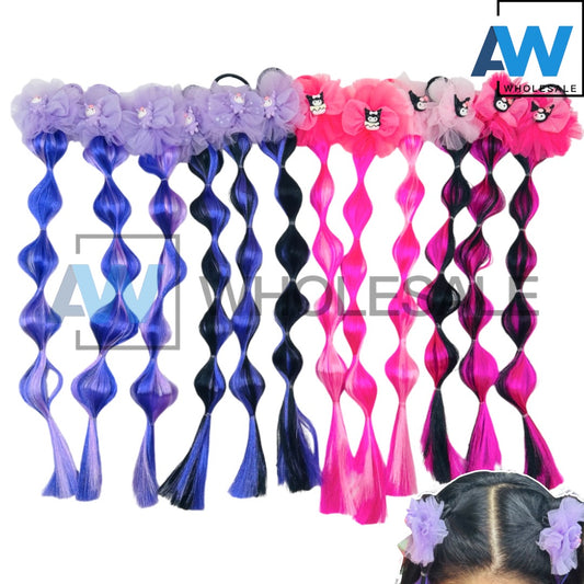 HPN-2179 (12 pcs) Character Long Braided Hair Ties