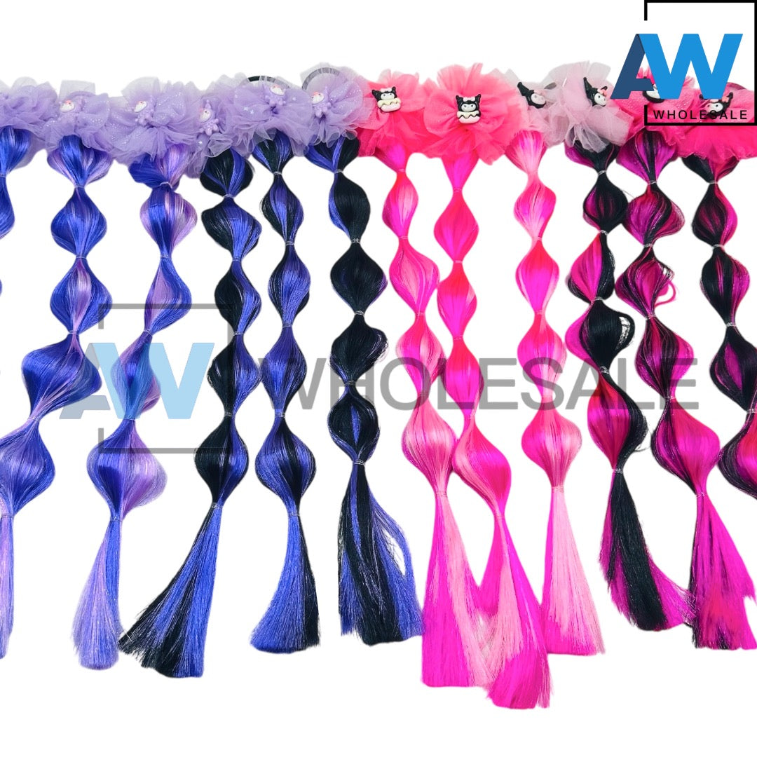 HPN-2179 (12 pcs) Character Long Braided Hair Ties