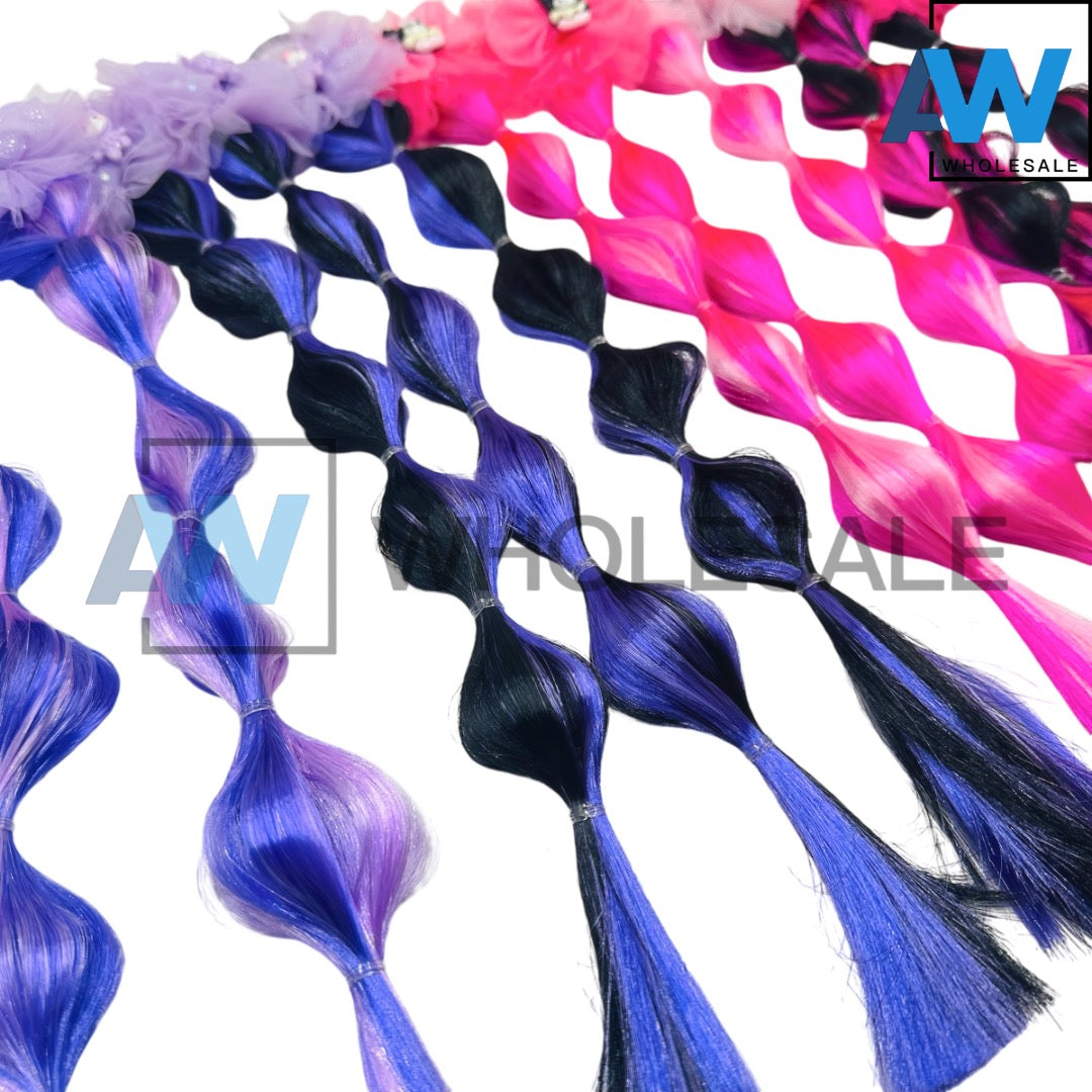 HPN-2179 (12 pcs) Character Long Braided Hair Ties