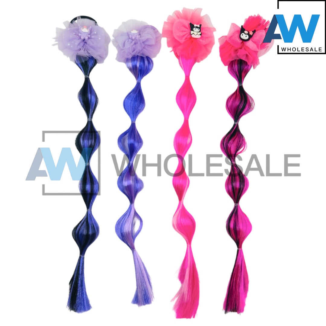 HPN-2179 (12 pcs) Character Long Braided Hair Ties