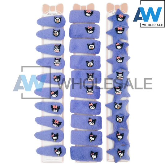 HPN-2191 (10 pcs) K Character Faux Fur Hair Clips