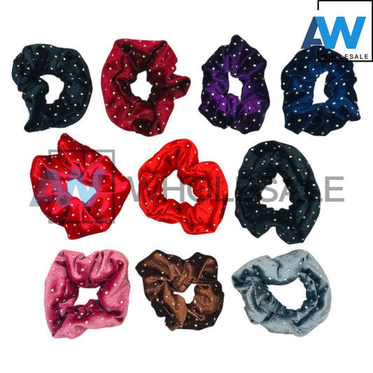 HPN-2199 (10 pcs) Gold Sparkle Scrunchies Hair Ties