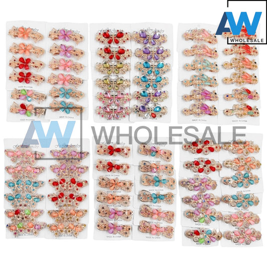 HPN-2204 (12 pcs) Gemstone Barette Hair Clips