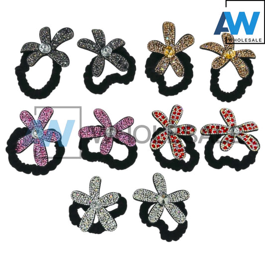 HPN-2208 (10 pcs) Diamond Flower Hair Ties