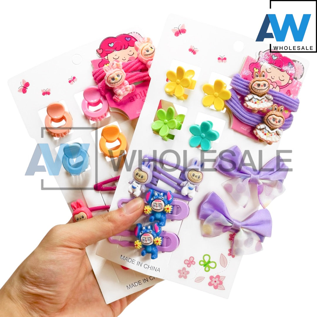 HPN-2245 (1 card) Labubu Hair Clip & Hair Tie Set