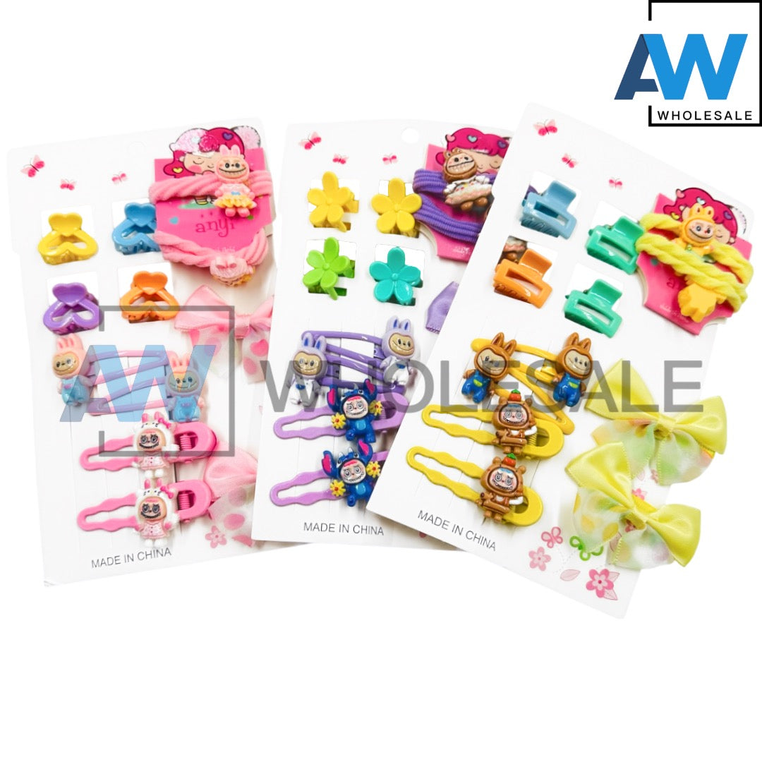 HPN-2245 (1 card) Labubu Hair Clip & Hair Tie Set