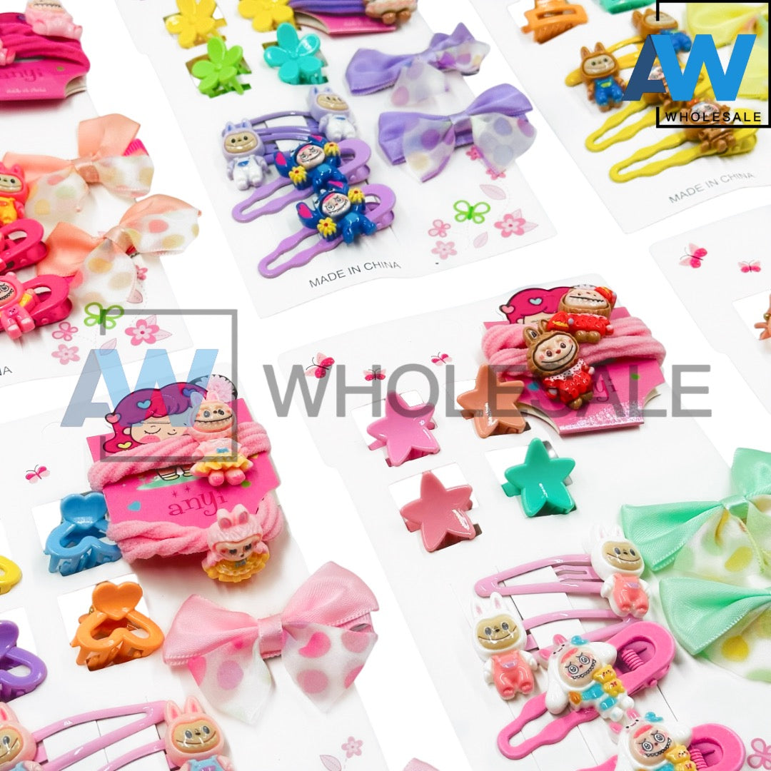 HPN-2245 (1 card) Labubu Hair Clip & Hair Tie Set