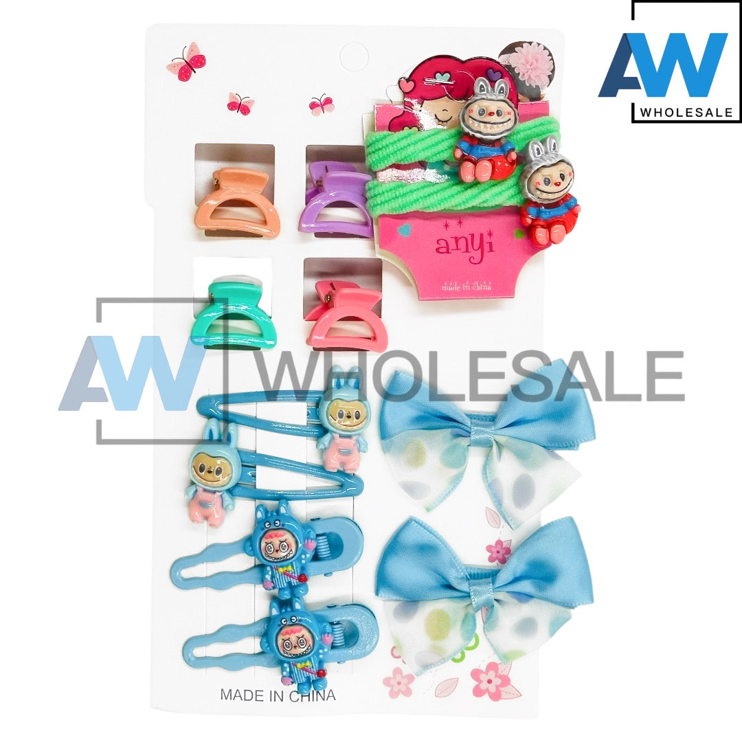 HPN-2245 (1 card) Labubu Hair Clip & Hair Tie Set