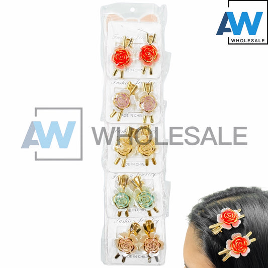 HPN-2257 (10 pcs) Gold Accent Rose Hair Clips