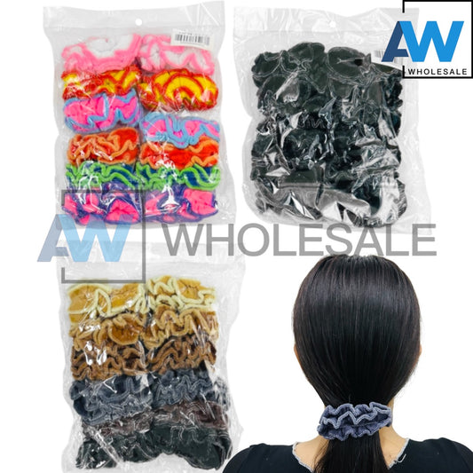 HPN-2272 (12 pcs) Fabric Scrunchies Hair Ties