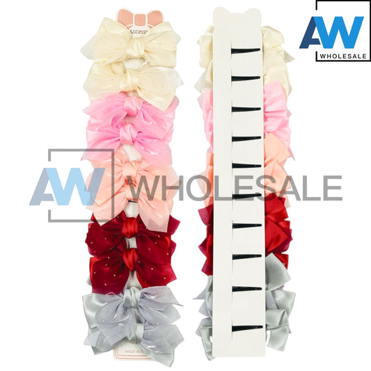 HPN-2262 (12 pcs) Mini Metal Bead Ribbon Hair Clips