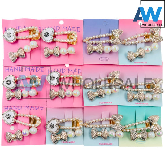 HPN-2263 (12 cards) Pearl 2 in 1 Hair Clip Set