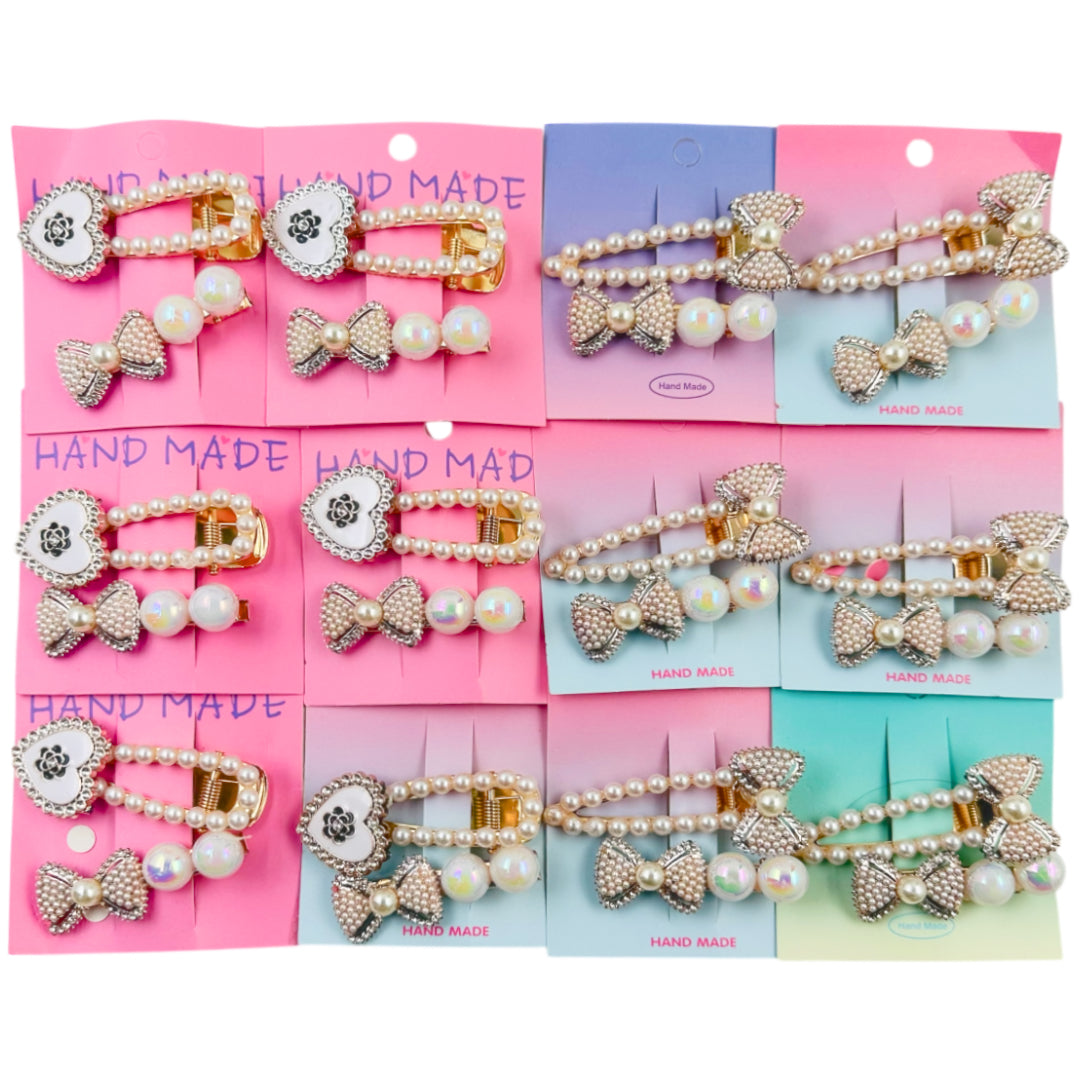 HPN-2263 (12 cards) Pearl 2 in 1 Hair Clip Set