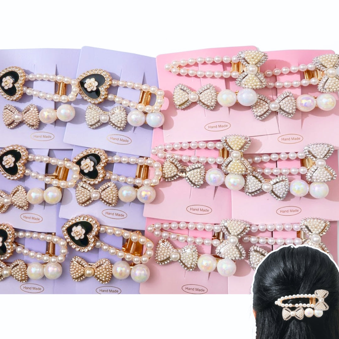 HPN-2263 (12 cards) Pearl 2 in 1 Hair Clip Set