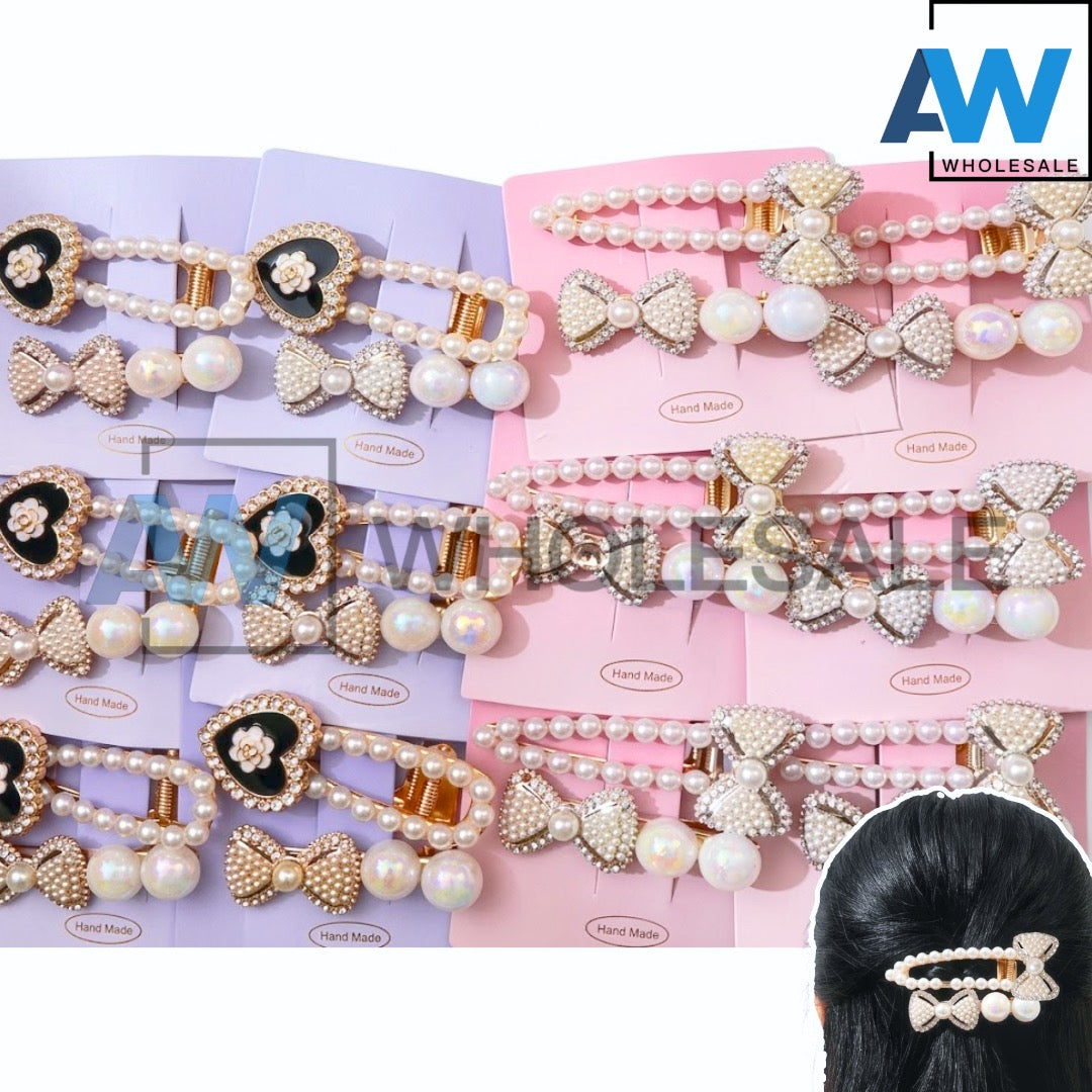 HPN-2263 (12 cards) Pearl 2 in 1 Hair Clip Set