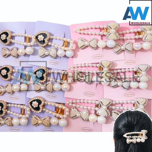 HPN-2263 (12 cards) Pearl 2 in 1 Hair Clip Set