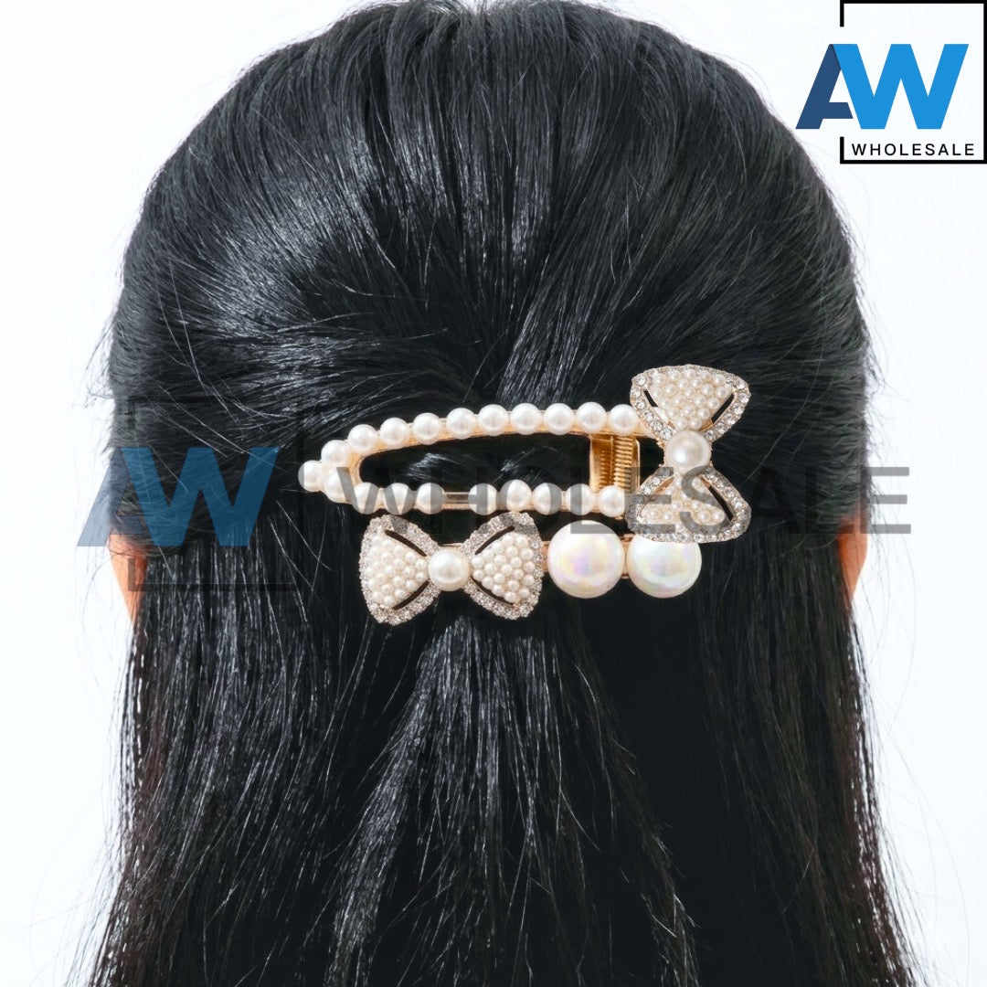HPN-2263 (12 cards) Pearl 2 in 1 Hair Clip Set