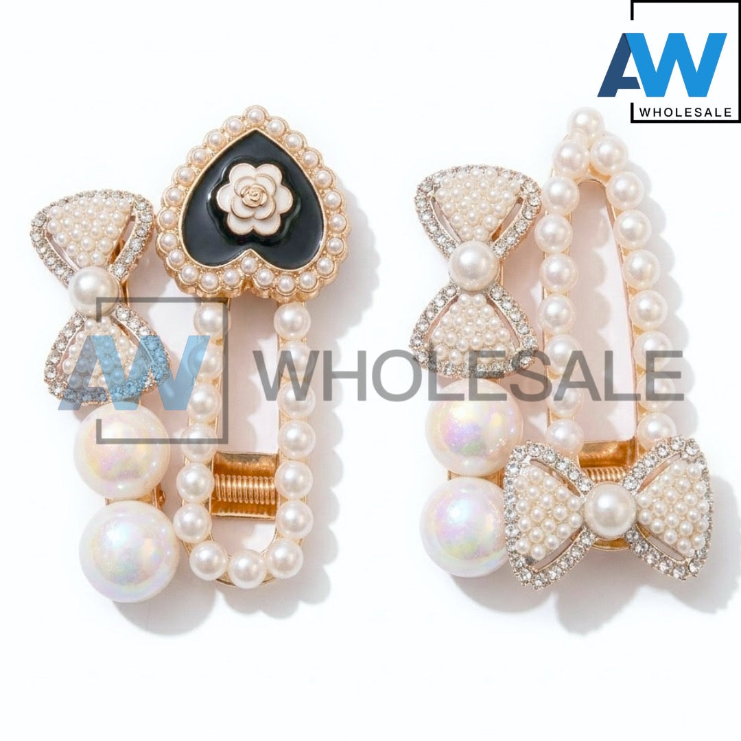 HPN-2263 (12 cards) Pearl 2 in 1 Hair Clip Set