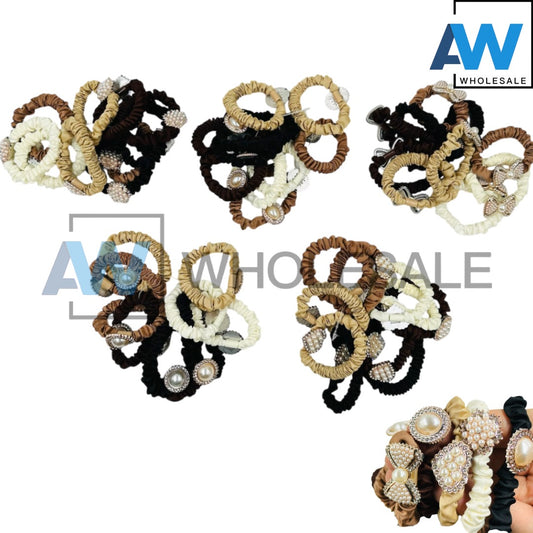 HPN-2267 (10 pcs) Pearl Hair Scrunchies Hair Ties