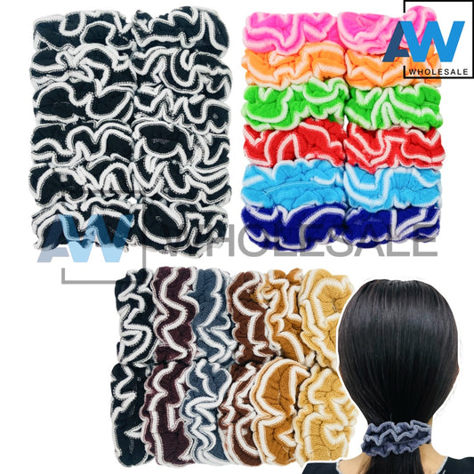 HPN-2273 (12 pcs) White Accent Fabric Scrunchies Hair Ties