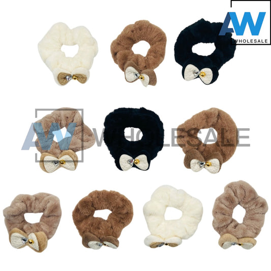 HPN-2285 (10 pcs) Ribbon Faux Fur Hair Ties