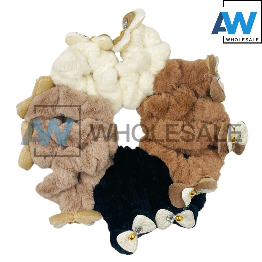 HPN-2285 (10 pcs) Ribbon Faux Fur Hair Ties