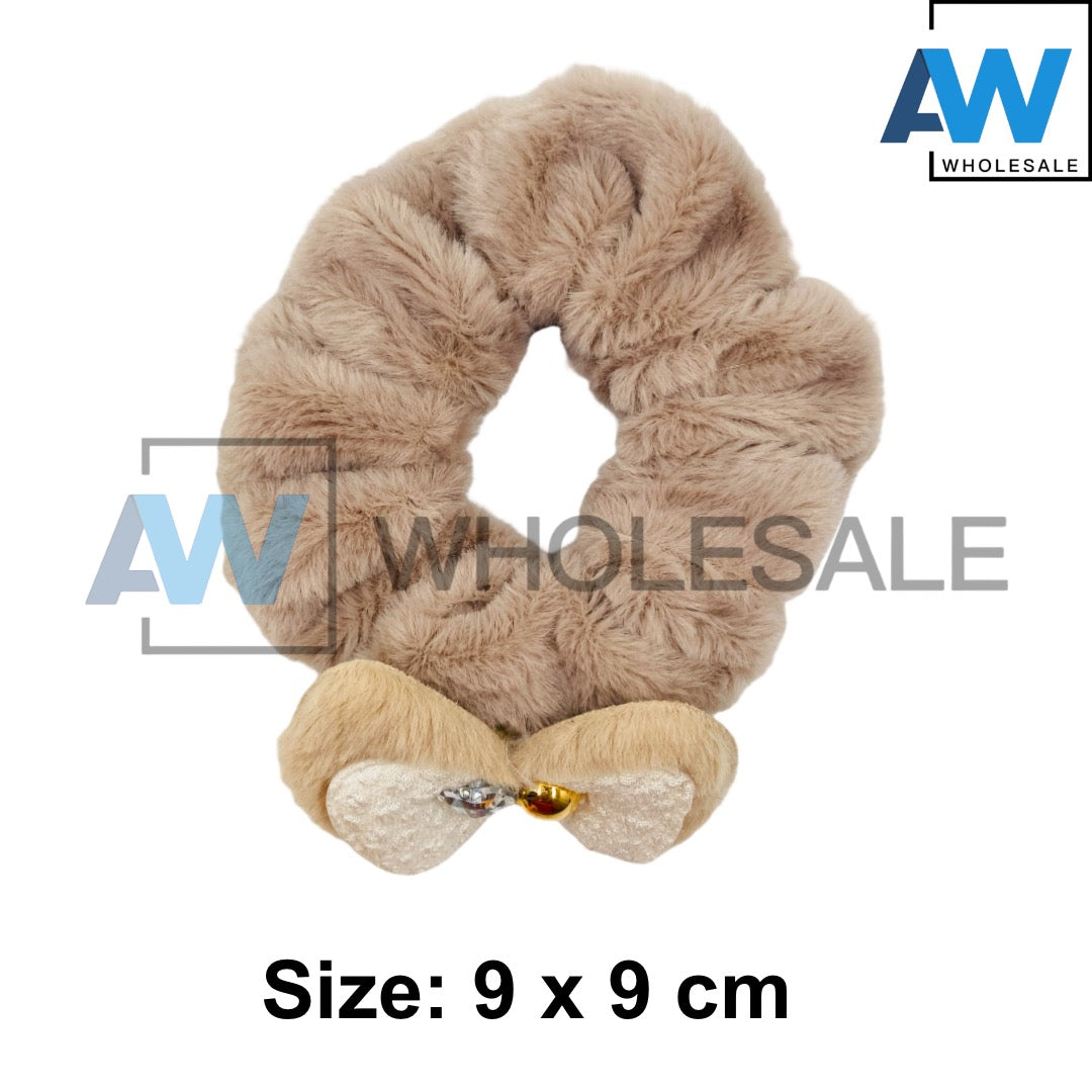 HPN-2285 (10 pcs) Ribbon Faux Fur Hair Ties