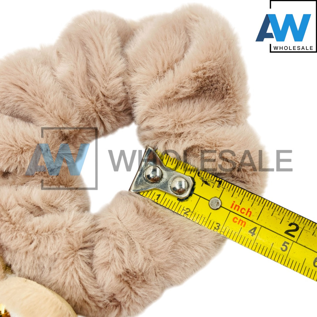 HPN-2285 (10 pcs) Ribbon Faux Fur Hair Ties