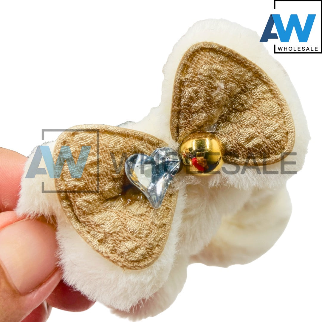 HPN-2285 (10 pcs) Ribbon Faux Fur Hair Ties