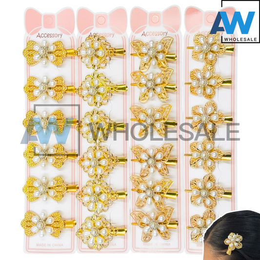 HPN-2309 (1 card) Pearl Golden Hair Clip