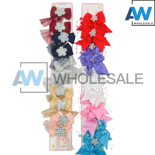 HPN-2325 (10 pcs) Diamond Ornament Ribbon Hair Clips