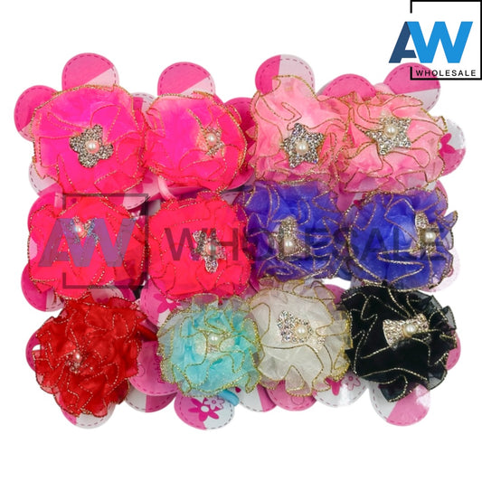 HPN-2326 (12 pcs) Flower Gold Accent Hair Ties