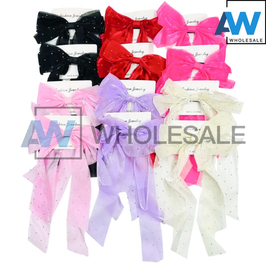 HPN-2346 (12 pcs) Mini Metal Bead Ribbon Hair Clips