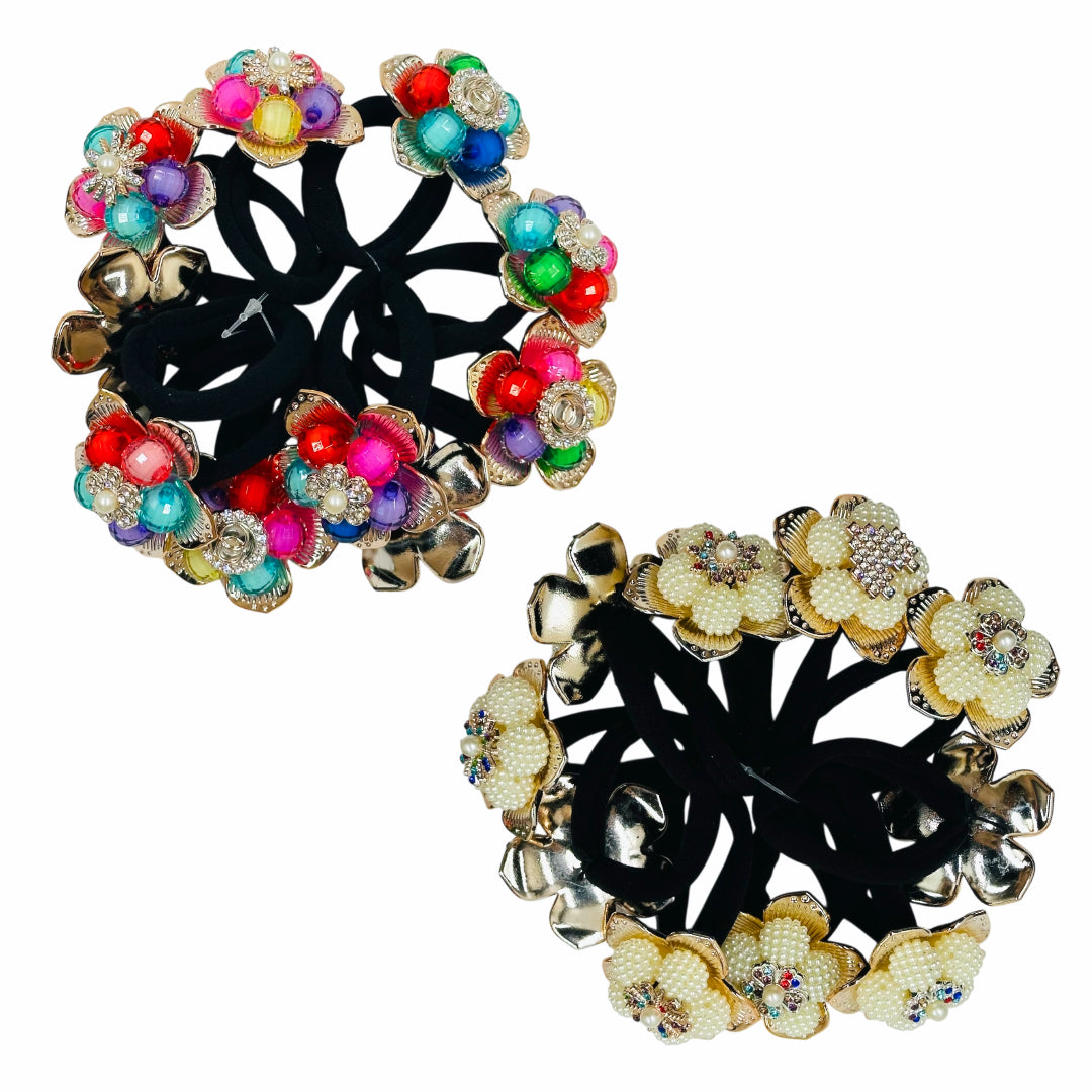 HPN-2349 (10 pcs) Pearl Flower Hair Ties