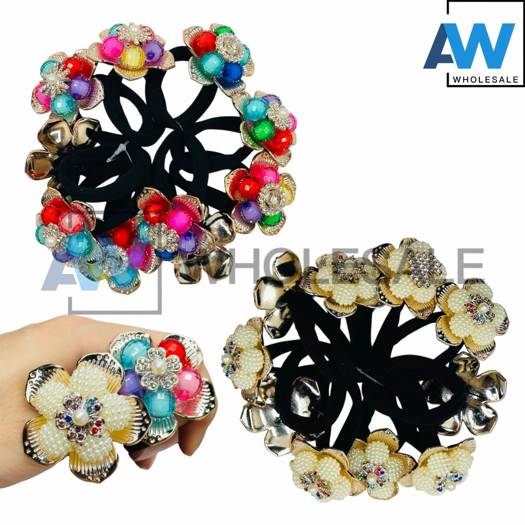 HPN-2349 (10 pcs) Pearl Flower Hair Ties