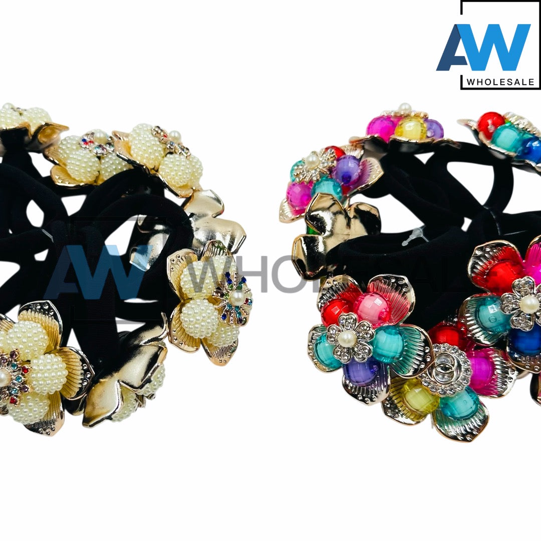 HPN-2349 (10 pcs) Pearl Flower Hair Ties