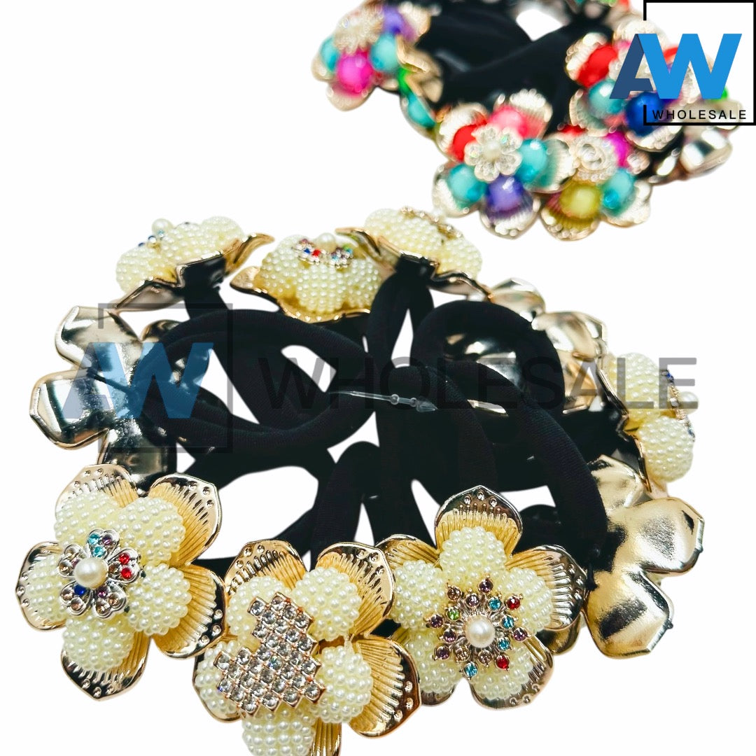 HPN-2349 (10 pcs) Pearl Flower Hair Ties