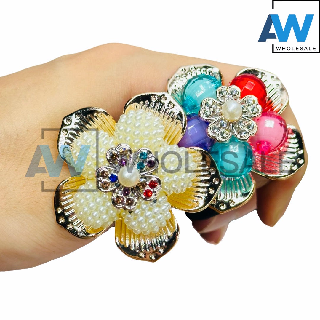 HPN-2349 (10 pcs) Pearl Flower Hair Ties